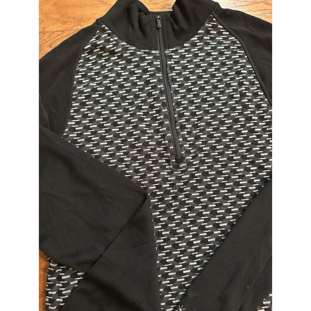 Smartwool 100% Merino Wool 1/4 Zip Pullover Men XL Black Geometric Base Layer - Picture 3 of 11